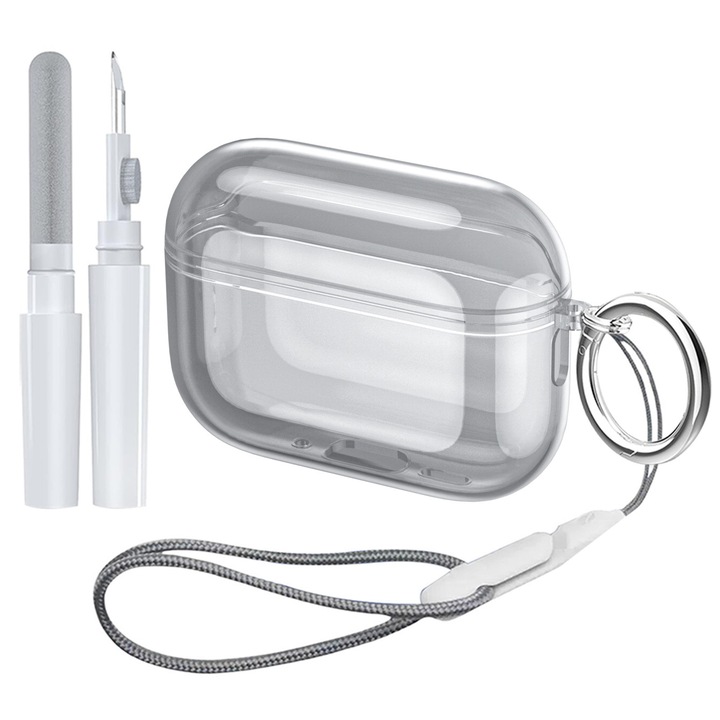 Set husa protectie casti/kit curatare, TPU, Pentru AirPods Pro 3, Negru transparent