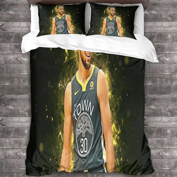 Set lenjerie de pat, 3 piese, 200x200cm, 2 fete de perna 48x75cm, material microfibra, design baschet, cu fermoar