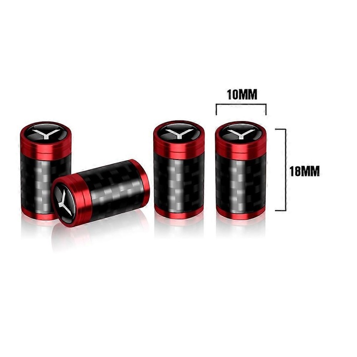 Set 4 capace ventil pentru anvelope auto, aluminiu, anti-furt, impermeabile, negru/rosu