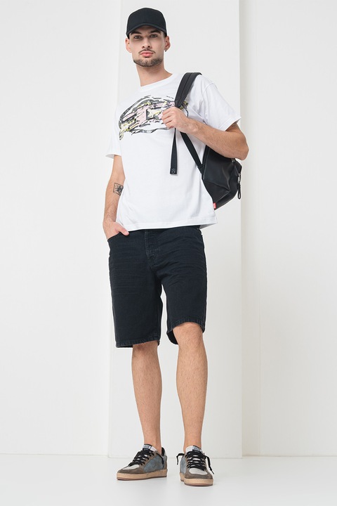 Diesel, Tricou de bumbac cu imprimeu grafic, Alb/Gri/Roz pastel