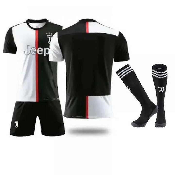 Set echipament fotbal copii, Nr. 7, respirabil, negru/alb