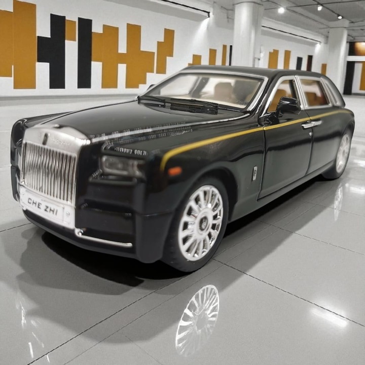 Automacheta de Metal Rolls Royce Phantom VIII, Negru, Scara 1:24, Motor PullBack, Se deschid usi, capota, portbagaj, Sunete, Lumini faruri, logo si interioare