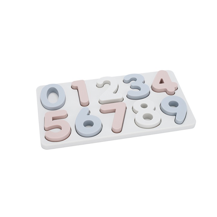 Puzzle educativ din silicon cu cifre 0-9, culori pastel, set pentru copii de 2 ani+