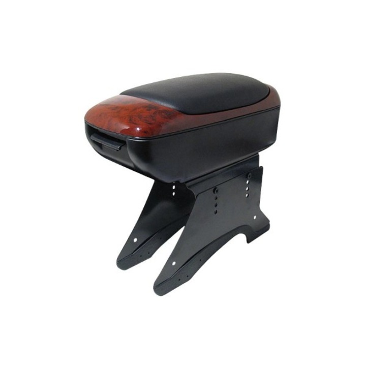 Cotiera Auto Universala din Imitatie Piele si Lemn Neagra cu Baza Metalica si Spatiu de Depozitare