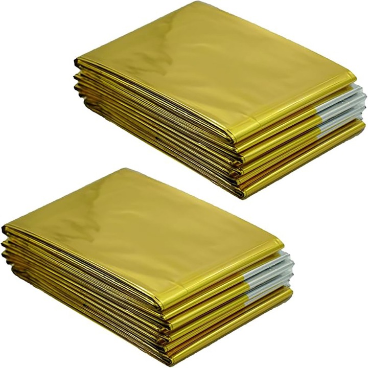 Folie de supravietuire, homberry, set 5 buc, termoizolante, argintiu/auriu, 160x210cm