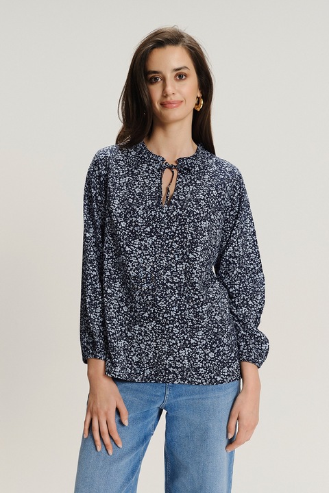 GreenPoint, Bluza-tunica cu decolteu la baza gatului, Albastru ultramarin/Albastru deschis