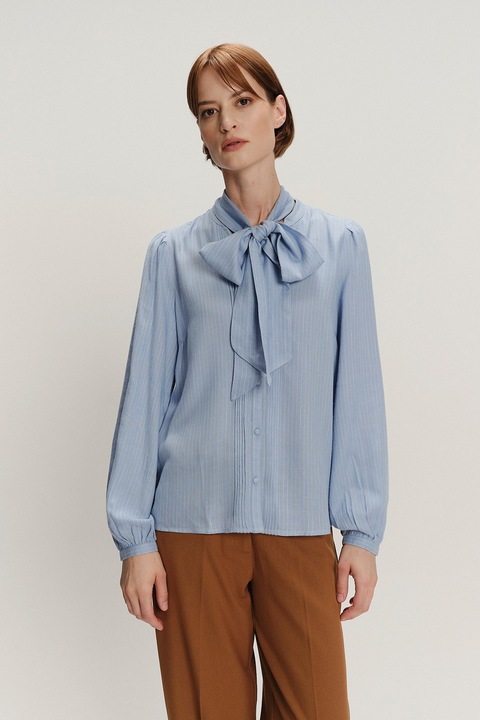 GreenPoint, Camasa cu guler cu funda din panglici, Albastru deschis