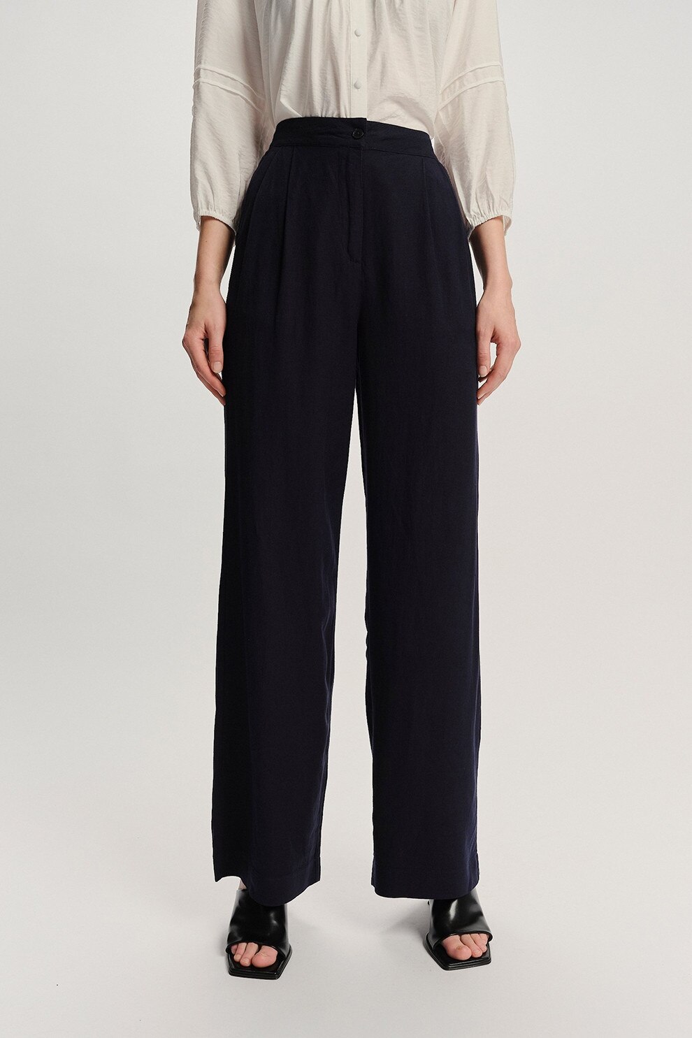 GreenPoint, Pantaloni drepti cu talie inalta, Albastru ultramarin, 40