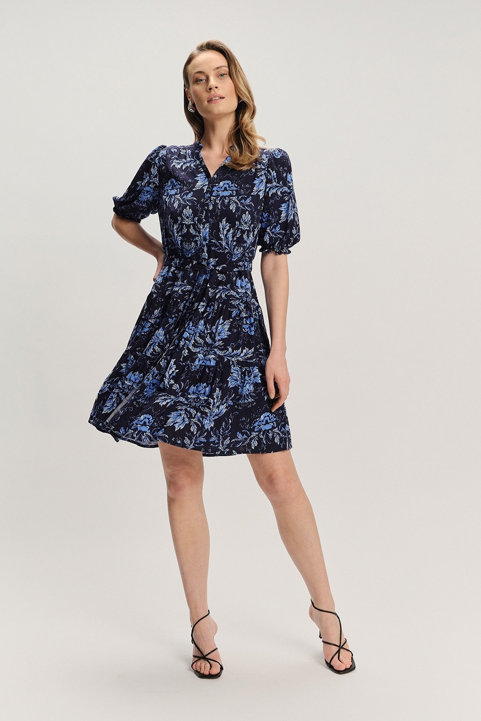 GreenPoint, Rochie scurta cu decolteu in V, Albastru ultramarin, Albastru, 34