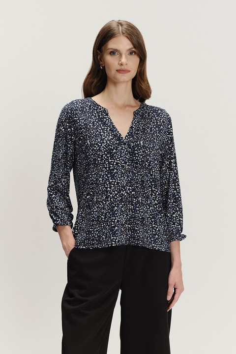 GreenPoint, Bluza cu maneci trei sferturi si model, Alb/Albastru ultramarin/Albastru