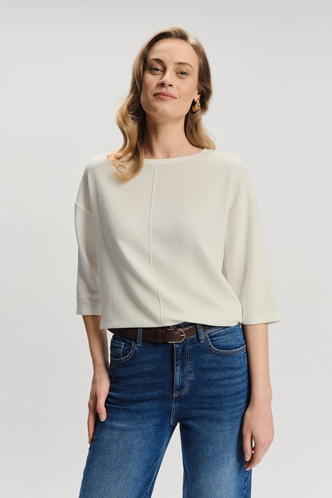 GreenPoint, Bluza striata cu maneci medii, Alb fildes