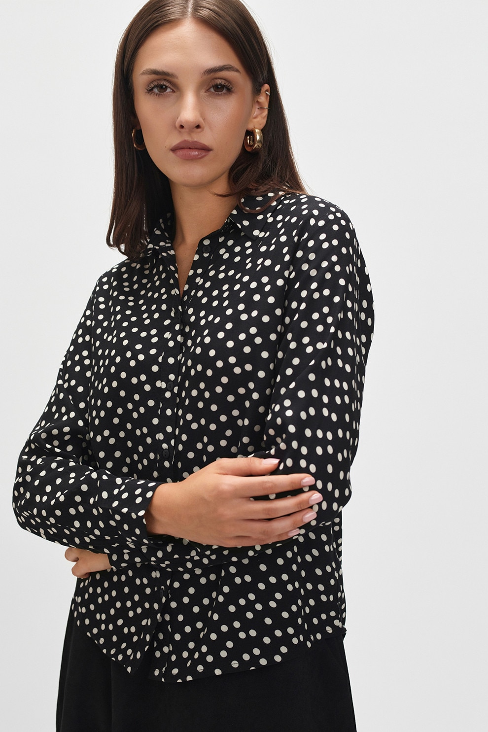 Top Secret, Camasa cu maneci lungi si imprimeu, Alb, Negru, 42