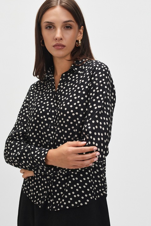Top Secret, Camasa cu maneci lungi si imprimeu, Alb/Negru