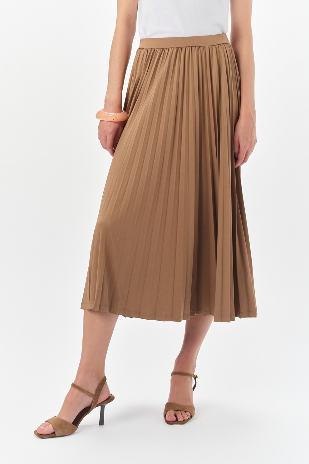 Top Secret, Fusta midi evazata cu model uni, Maro deschis, 36