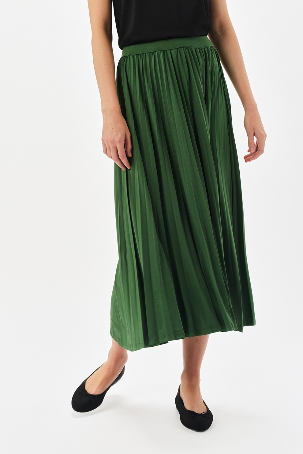Top Secret, Fusta midi evazata cu model uni, Verde englez, 38