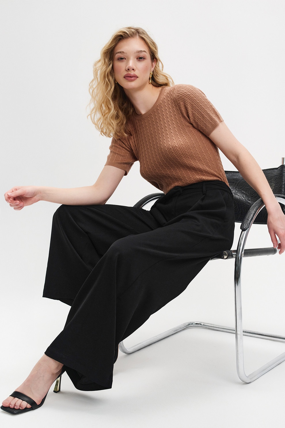 Top Secret, Pantaloni drepti cu talie medie, Negru, 40