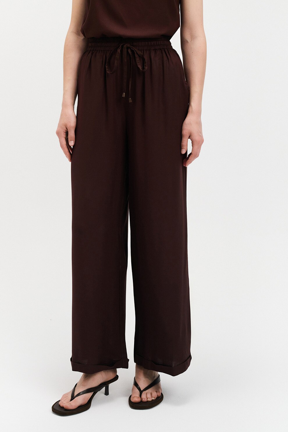 Top Secret, Pantaloni cu croiala ampla si talie inalta, Maro cognac, 38