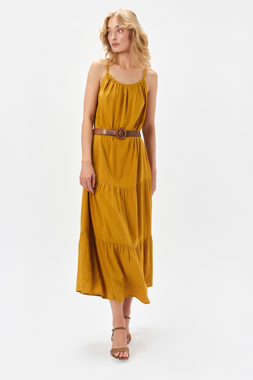 Top Secret, Rochie midi evazata, Galben mustar, 38