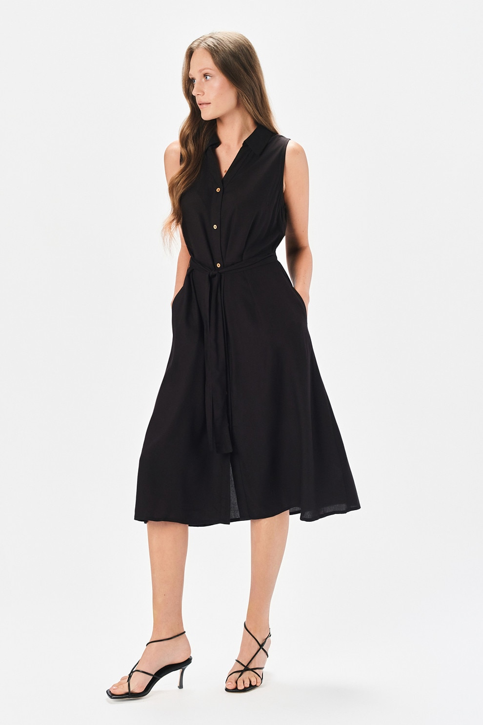 Top Secret, Rochie cu o curea si volane, Negru, 34