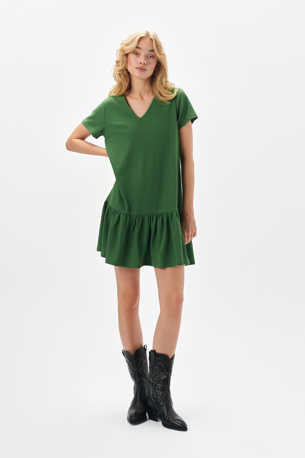 Top Secret, Rochie evazata cu maneci scurte, Verde marin, 40