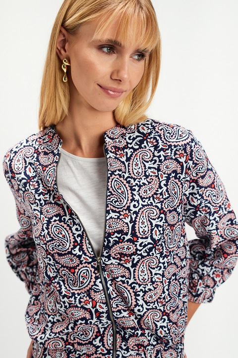 Top Secret, Sacou cu nasturi si model, Alb/Roz deschis/Bleumarin