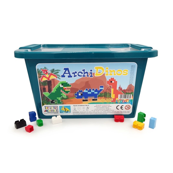 Set de constructie ArchiDinos 750 el., Little Architect, 9 modele dinozauri, cutie rosie