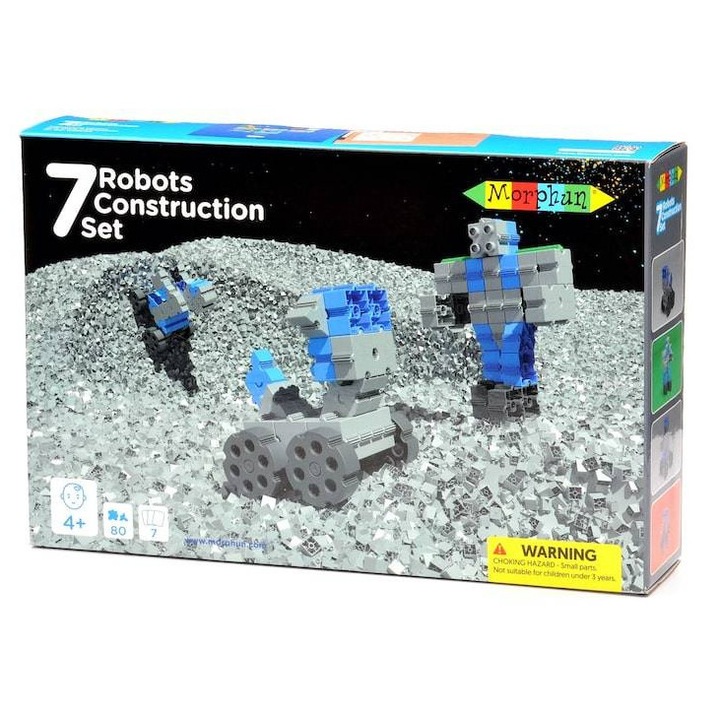 Morphun építőkészlet, 80 elem, 6 robotmodell, 32x21x7cm, 5+ éves gyerekeknek