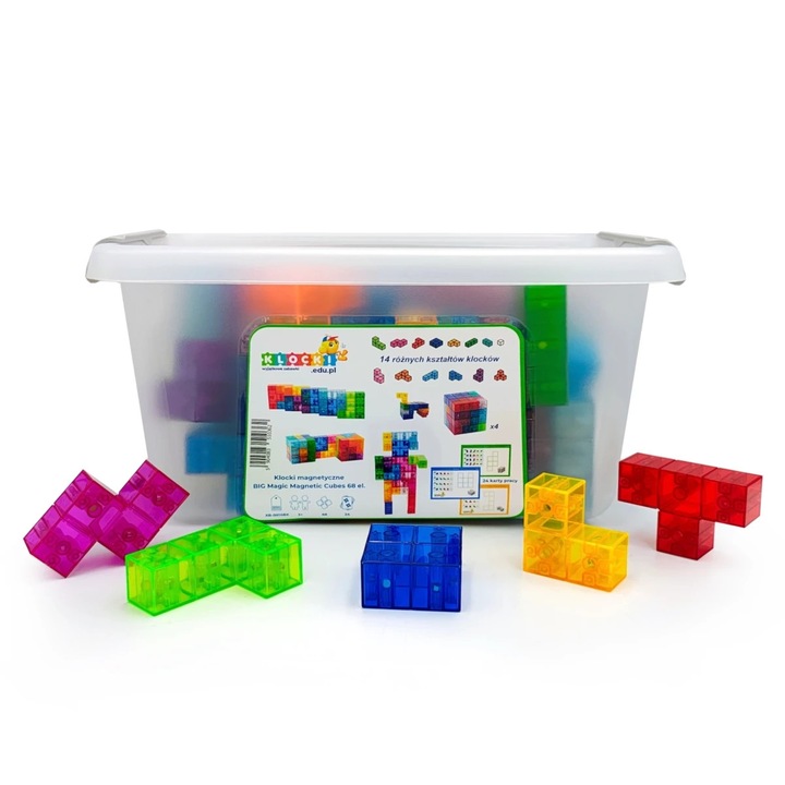 Set de constructie Klocki magnetyczne, 68 elemente, multicolor, pentru copii de la 3 ani
