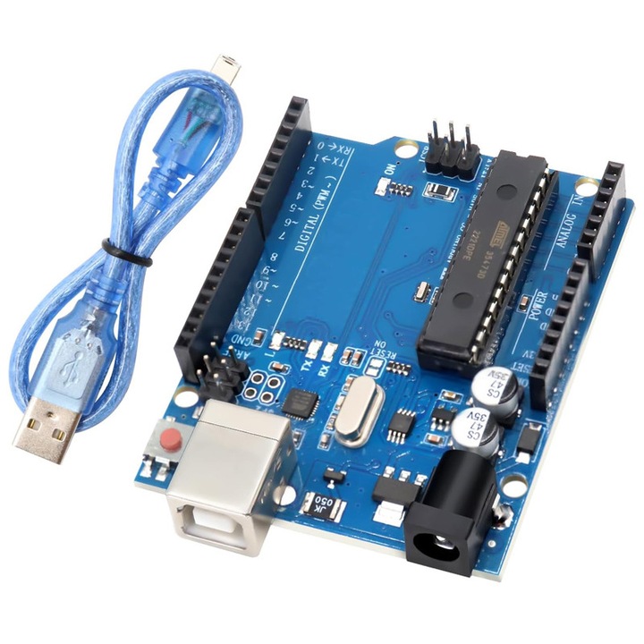 Placa de dezvoltare compatibila Mega Arduino, Rqiurpn, Compatibil Arduino IDE, Cu Atmega16U2, USB, 16 intrari analogice, Albastru