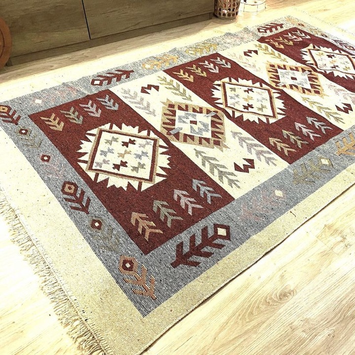 Covor in stil rustic, Casa de Vis, 140x215 cm, bumbac cu iuta