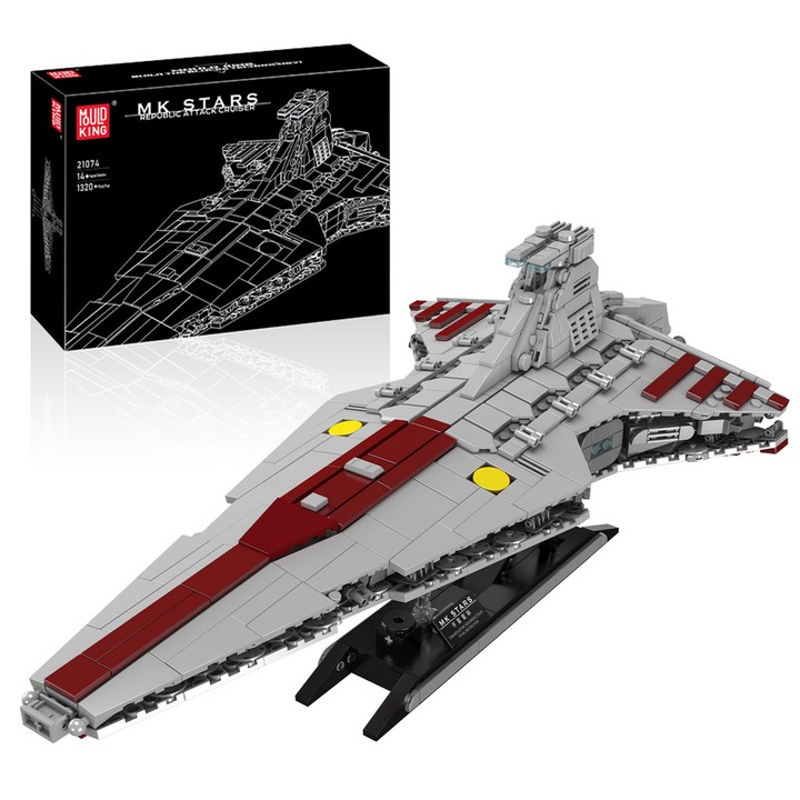 Строителен комплект Mould King Атакуващ крайцер от клас Венатор на Републиката, 1320 части, 45x23x18.5см, за момчета и момичета над 14 години