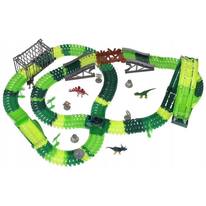 Set de constructie Pista magica Dino, 275 elemente, dinozauri, 10x5,3x5cm, multicolor