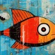 Tablou Canvas Premium, LuxCanva® M1413, Ochiul Oceanului, 80 X 120 CM, Panza Bumbac 100% 400g/m2, Sasiu Lemn, Peste, Ocean, Acvatic, Abstract, Modern, Pop Art, Animat, Linii, Forme, Solzi, Birou, Living, Camera Copil