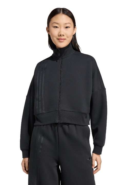 adidas Originals, Bluza de trening crop lejera cu fermoar, Negru