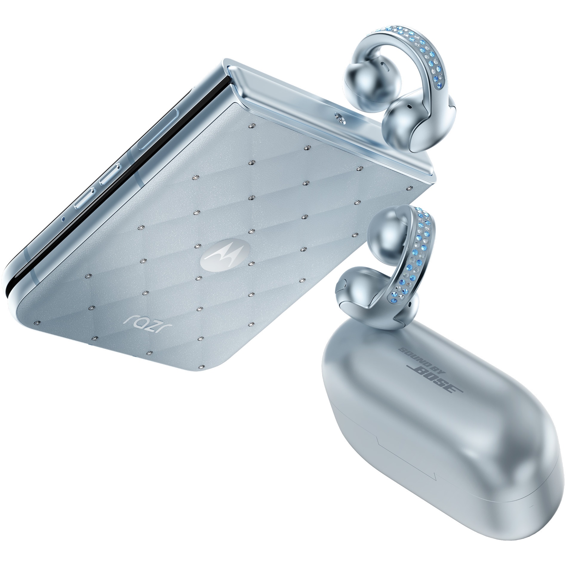 Telefon mobil Motorola razr 60 Swarovski, Dual SIM, 256GB, 8GB RAM, Ice Melt + casti moto buds loop