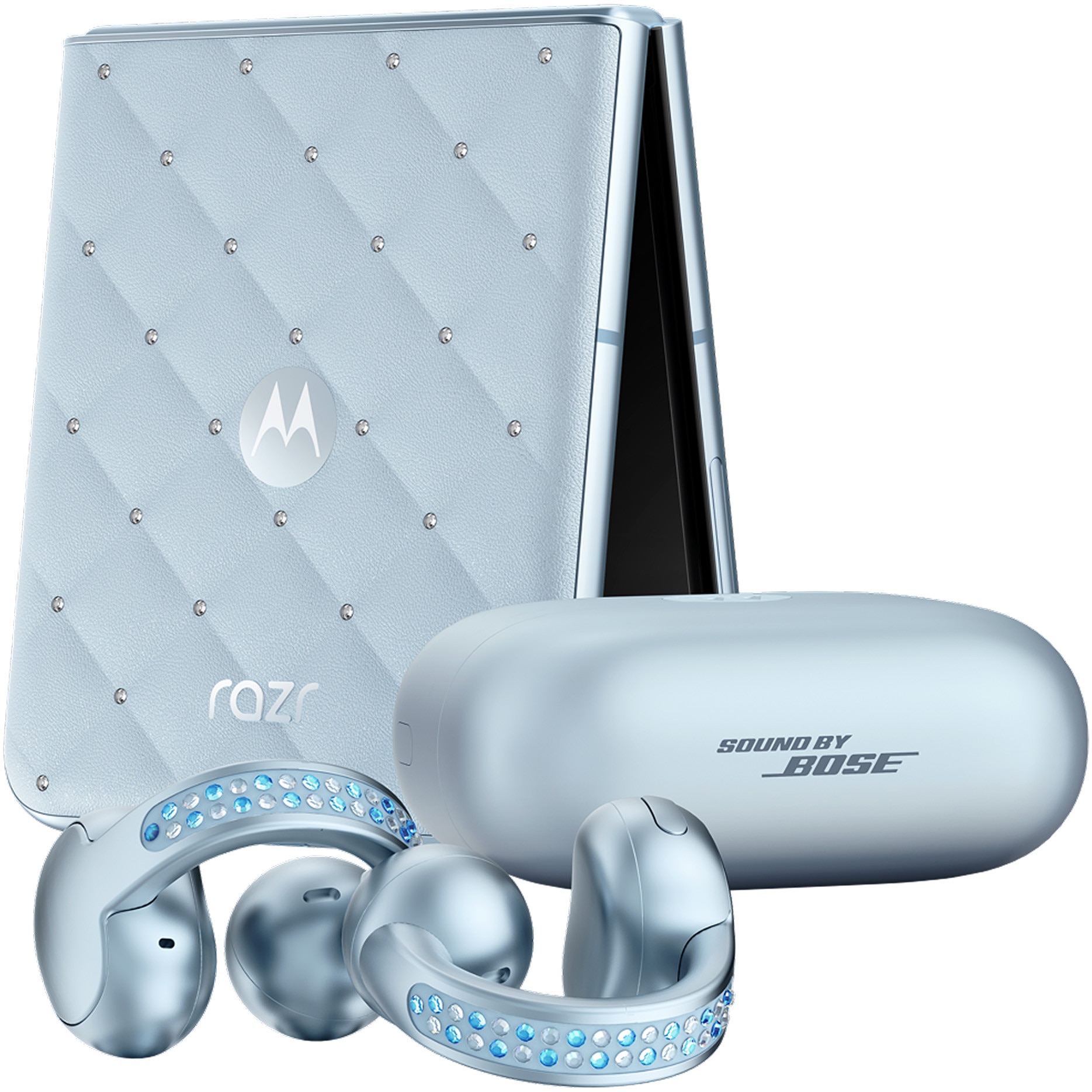 Telefon mobil Motorola razr 60 Swarovski, Dual SIM, 256GB, 8GB RAM, Ice Melt + casti moto buds loop