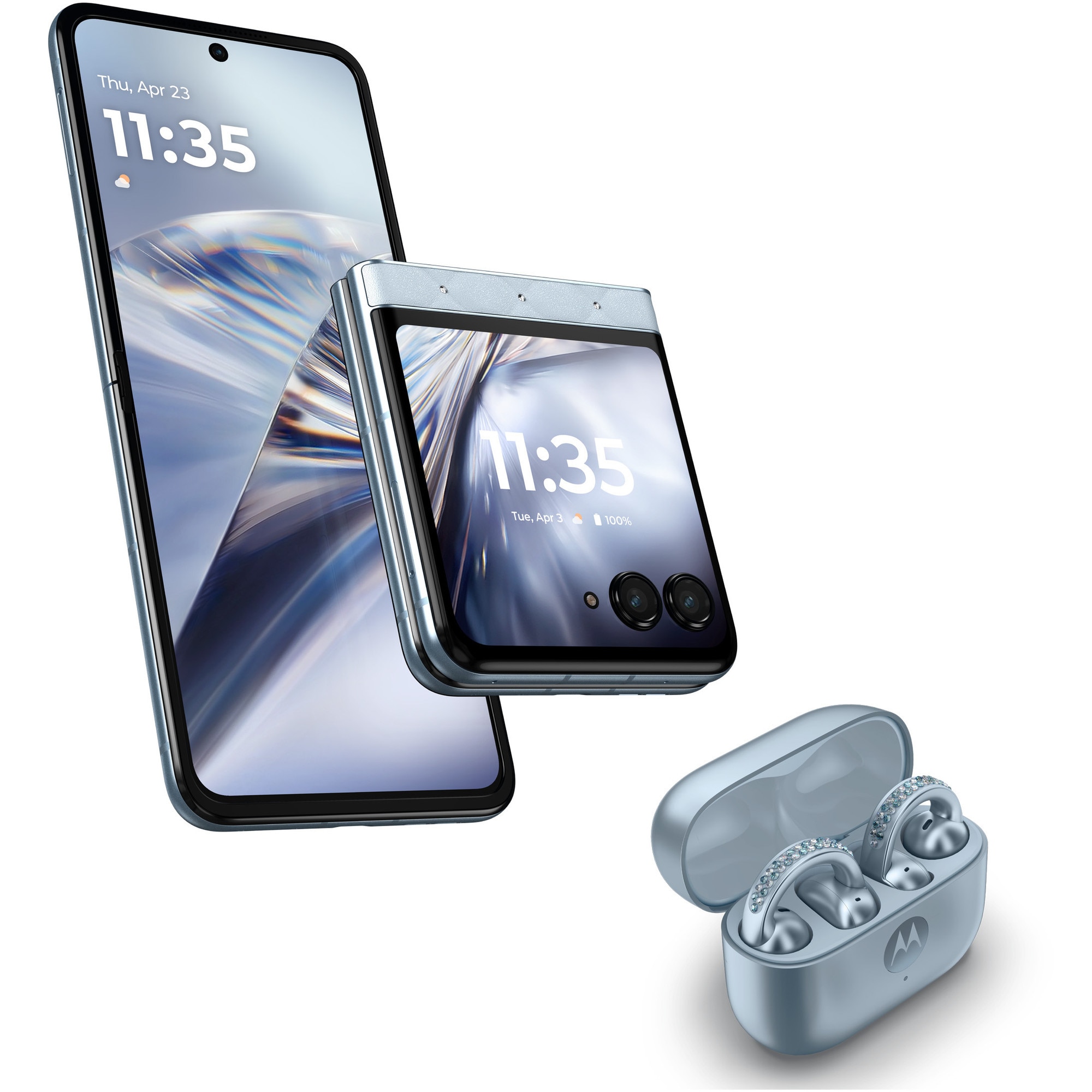 Telefon mobil Motorola razr 60 Swarovski, Dual SIM, 256GB, 8GB RAM, Ice Melt + casti moto buds loop