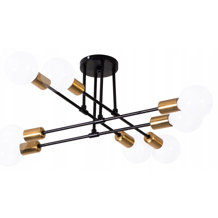 Lampa De Tavan, Ledhoff, Metal, 8 Puncte De Lumina, Alimentare Ac230V, Clasa De Protectie Ip20, 52 x 24 x 12 cm, Aurie, Neagra