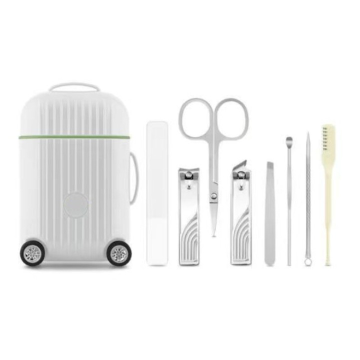 8 részes manikűrkészlet mini utazóbőröndben – Hordozható és szórakoztató körömápoló készlet (fehér)