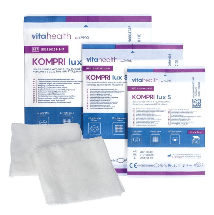 Compresa sterila Zarys 10x10cm, set 20x3, 100% bumbac, 12 straturi