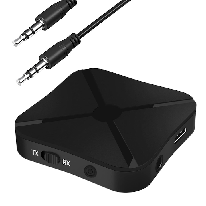 Transmitator si receptor audio, Bluetooth 5.0, 2 in 1, ultra-portabil, Compatibil cu Dispozitive cu Jack 3.5mm si RCA, pentru PC, TV, Laptop, OUYLAF, negru