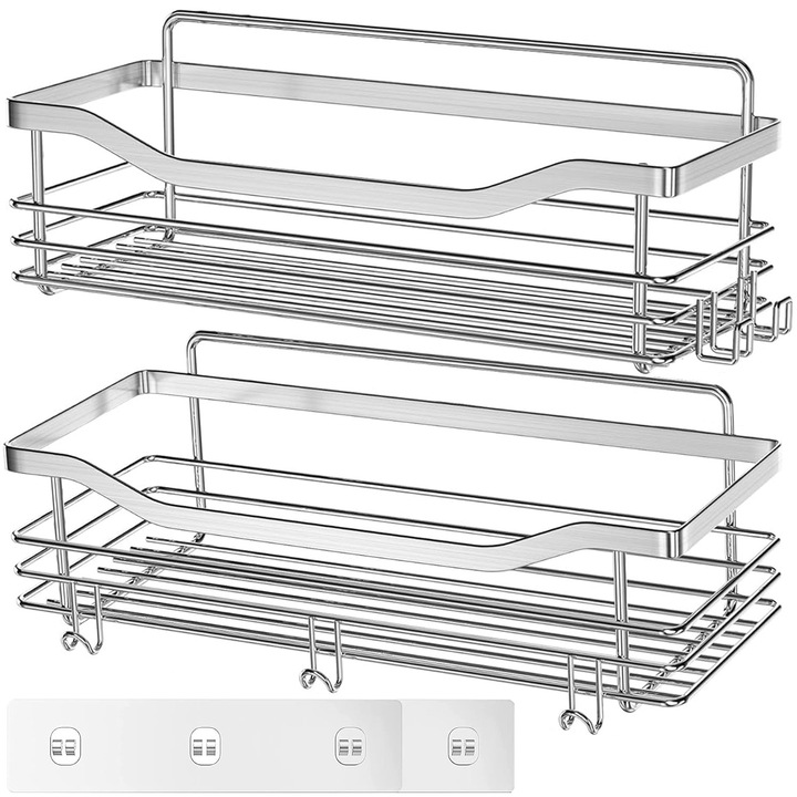 Etajera baie, set 2, inox, impermeabila, argintiu, 12,5x9,5cm