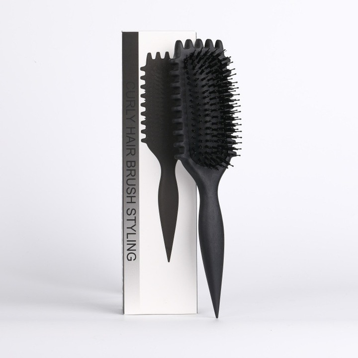 Perie pentru definirea buclelor Xiusaqio®, Rezistent la caldura, Portabil, Instrument 5 in 1 pentru bucle, onduleuri si bucle definite fara efort, reduce incretirea, negru