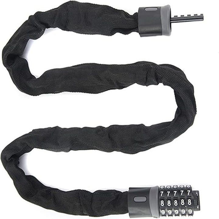 Lacat antifurt Bicicleta, Trotineta Electrica, Scuter, universal, 5 cifre, 100cm, material aliaj, rezistent la taiere, negru