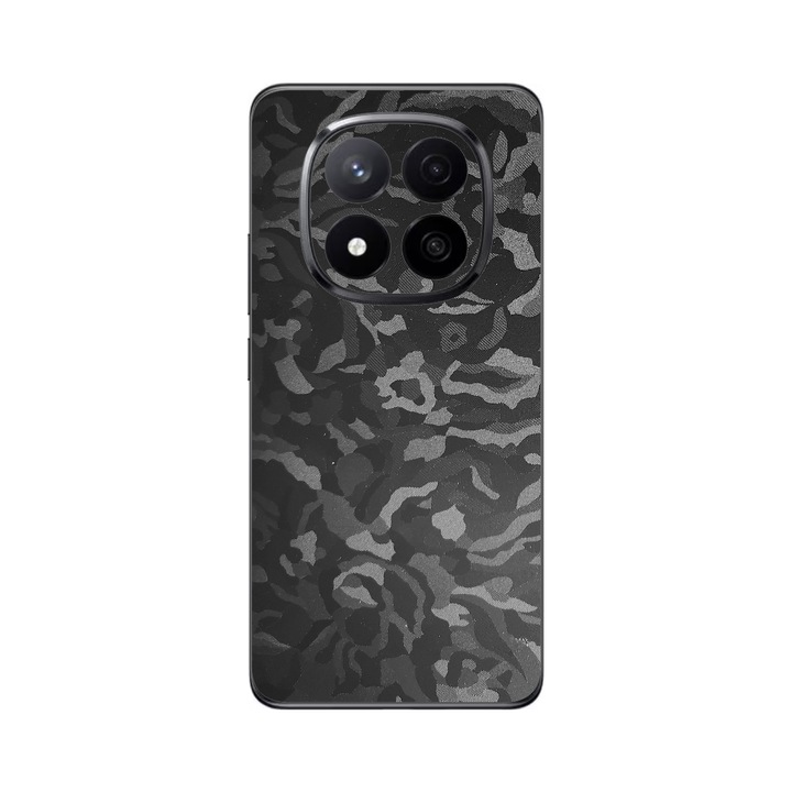 Folie iSkinz pentru Xiaomi Redmi Note 14 Pro+ Plus - Camo Negru Black Shadow, Split Cut, Skin Adeziv Full Cover, Protectie Carcasa Spate si Laterale