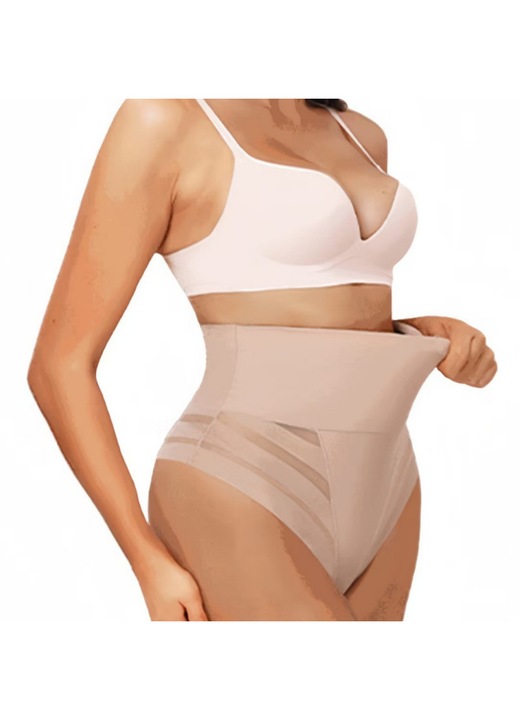 Lenjerie modelatoare，Tanga modelatoare, talie inalta, control al abdomenului, material respirabil, Bej