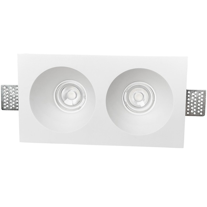 Spot Incastrat, Retro Electrica®, NOVA LUCE, Spot Gips Dublu GU10, Montaj Incastrat Tavan, 2x Dulie GU10 Incluse, Suporturi Metalice Reglabile, Corp Iluminat Vopsibil Design Minimalist Modern, Spot Gips Pentru Living Bucatarie Hol Birou, Alb