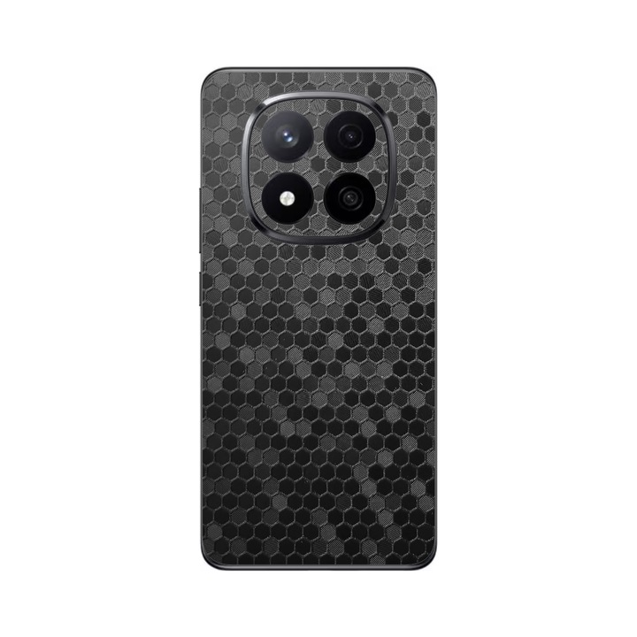 Folie iSkinz pentru Xiaomi Redmi Note 14 Pro - Honeycomb Negru Black, Split Cut, Skin Adeziv Full Cover, Protectie Carcasa Spate si Laterale