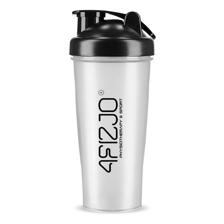 Shaker sportiv 4FIZJO PRO, 650 ml, plastic fara BPA, 100% etans, transparent/negru