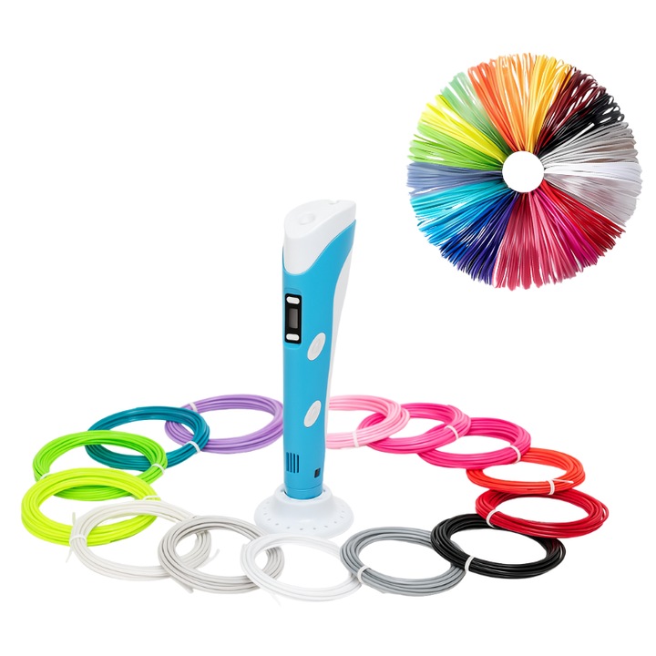 Комплект 3D писалка Lewer, 310 метра PLA нишка 1,75 мм, 20 цвята, син цвят